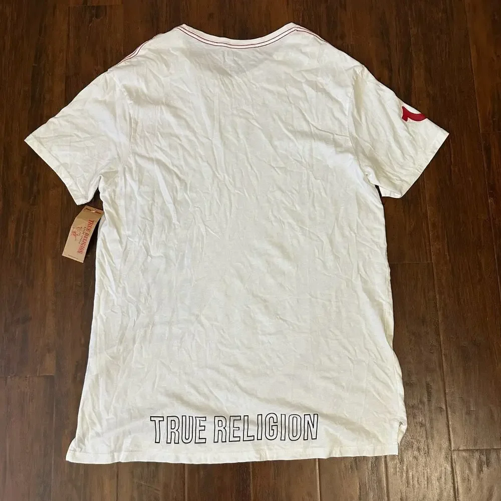 TRUE RELIGION Long Buddha Elongated T-Shirt White Crew Neck Tee NWT